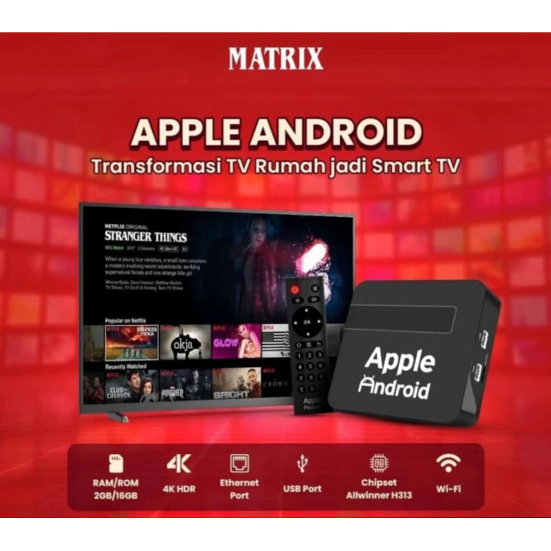 MATRIX APPLE ANDROID TV BOX / ANDROID 10 RAM 2GB WIFI / ANDROID BOX / SMART TV