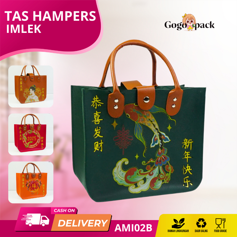 

Tas Hampers Imlek / Hampers Sincia / Tas Chinese New Year 2025 / Xi Fa Cai kuning emas / Tas Goodie bag CNY | AMI02B