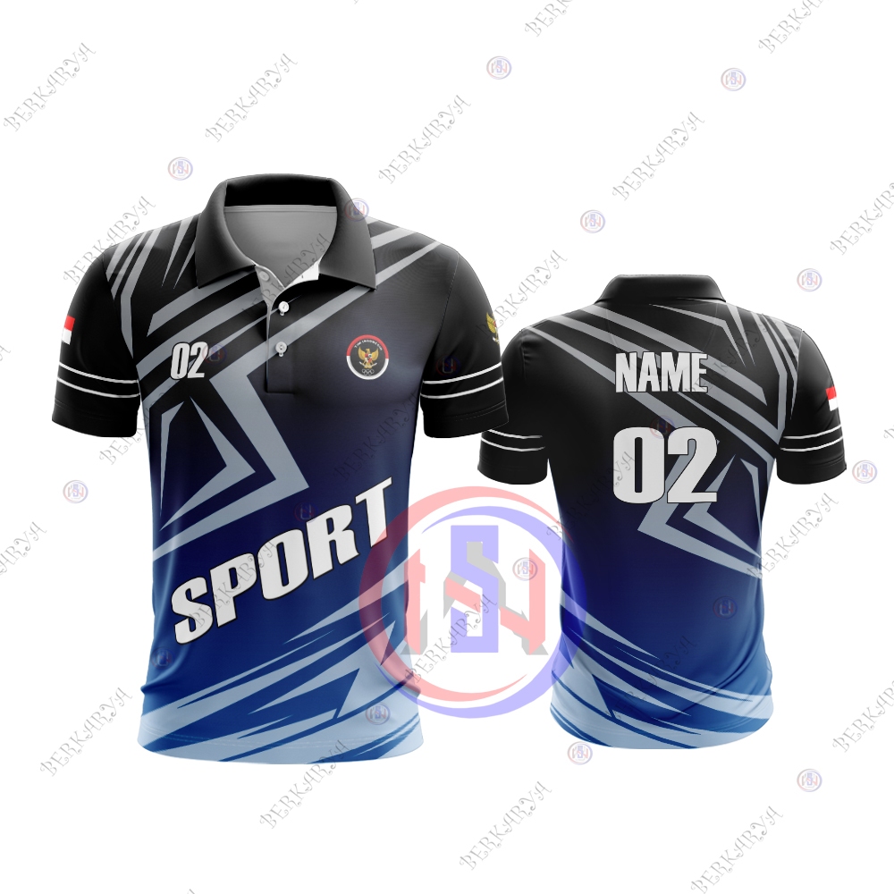 Kaos Jersey Olahraga Baju Kaos Olahraga Pria Berkerah / Badminton Bulutangkis Berkerah Full printing