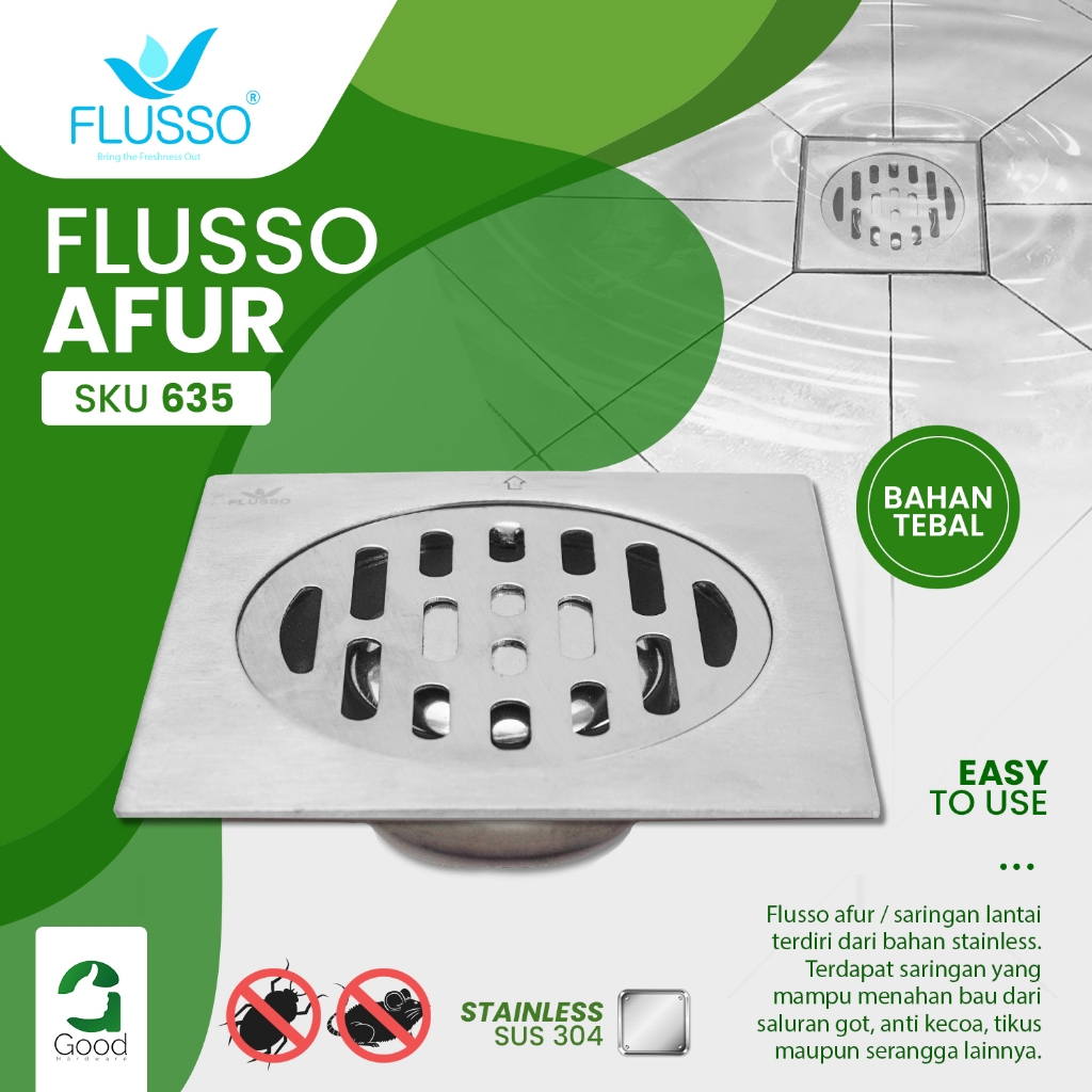 Flusso Floor Drain Saringan Got Kamar Mandi Saringan Pembuangan Air Kamar Mandi Stainless