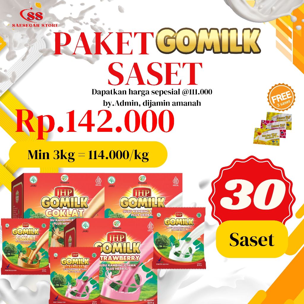 

[GOMILK ISI 30 SASET Free 3 MADU SASET] Susu Kambing Etawa Atasi Asam Lambung Kolesterol Asam Urat