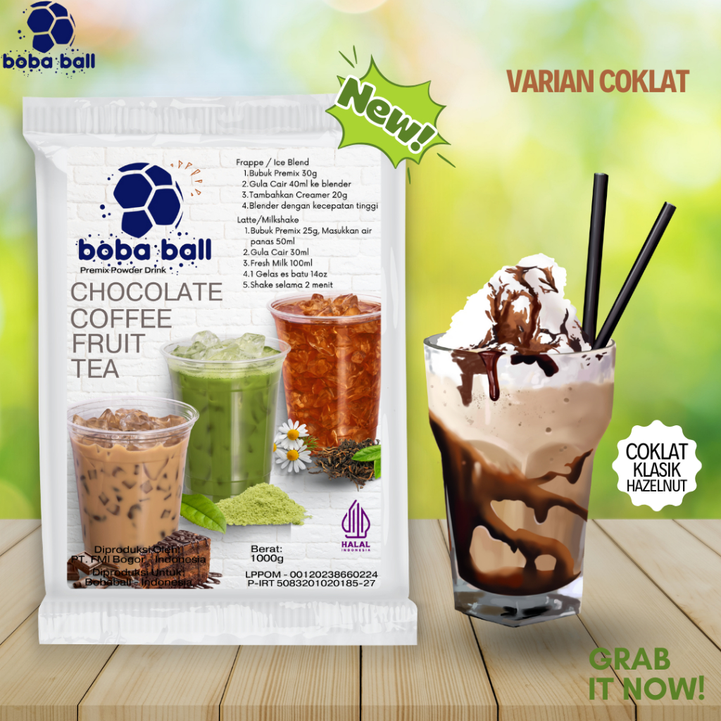 

Bobaball Powder Drink | Bubuk Minuman Rasa Coklat Klasik Hazelnut | Serbuk Minuman Kekinian 1 Kg