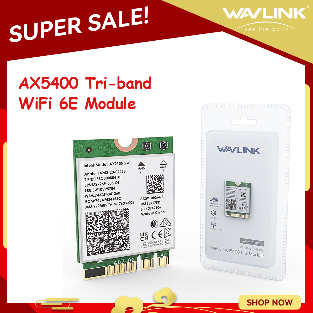 WAVLINK WiFi 6E Wireless Card, Intel AX210 Tri-Band 5400Mbps 2.4GHz/5GHz/6GHz Network Adapter