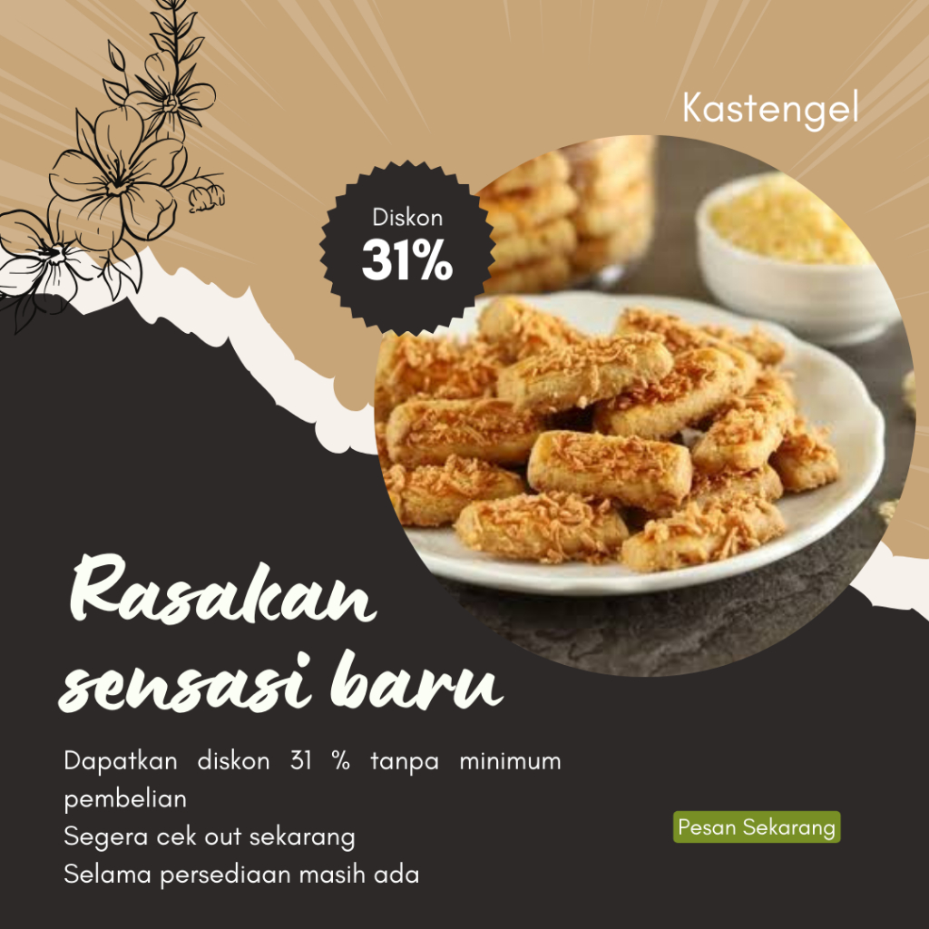 

Kue Kastengel Premium toping keju dengan gula asli 100 % untuk ukuran 300 ML murah dan terjangkau