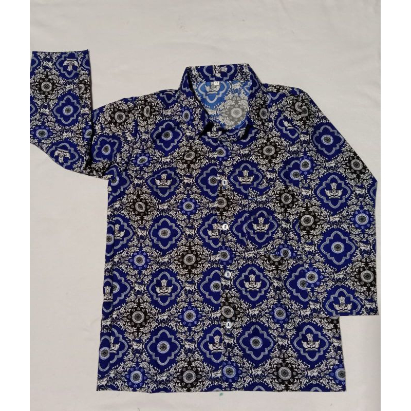 Batik SD Motif Tunas Harapan Biru Tangan Panjang