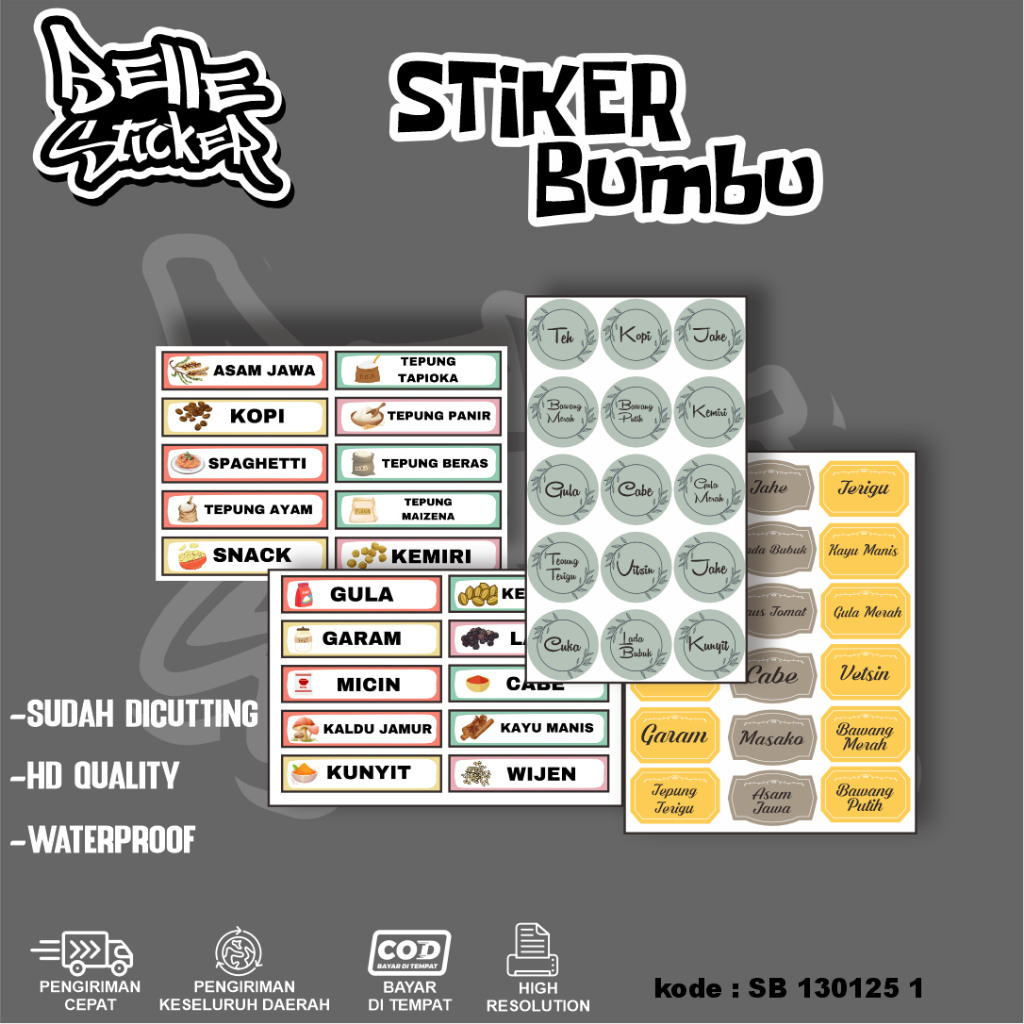 

Paket isi 18 dan 15 PCS Stiker Label Nama Bumbu Dapur Waterproof Bisa Custom sticker Lebel Toples