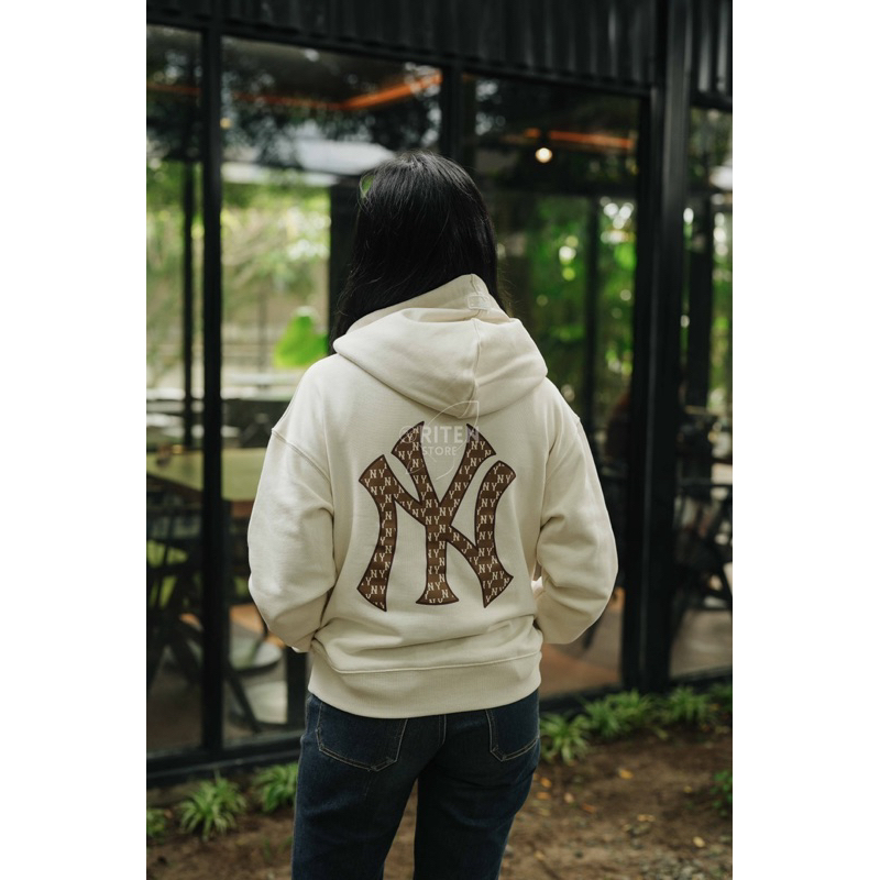 MLB Korea NY Yankees Monogram Big Lux Hoodie Cream Original