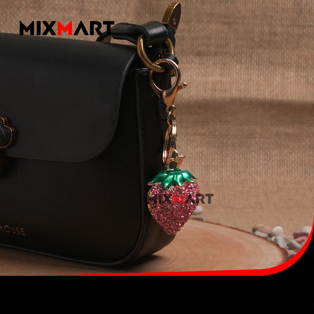 Gantungan Kunci Lucu Bentuk Strawberry Warna Pink Blossom Aksesoris Tas Murah