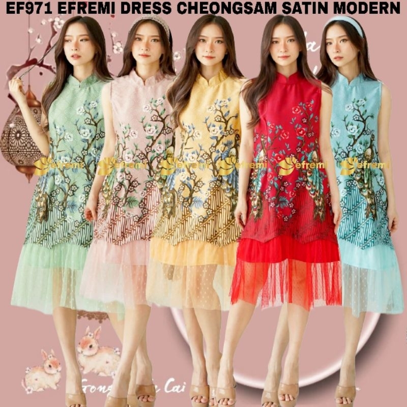 CHEONGSAM DRESS BATIK IMLEK SATIN PRINTING#BATIK LAMARAN QIBAO SANGJIT EF971 EF910