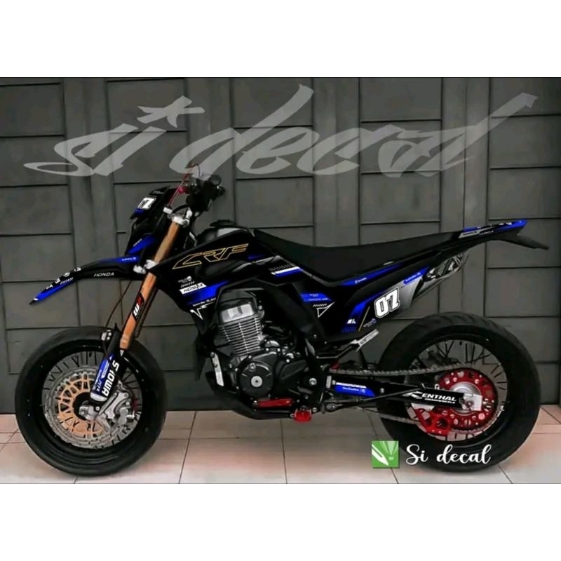 decal stiker crf 150l full body warna biru hitam kombinasi simpel elegan terbaru
