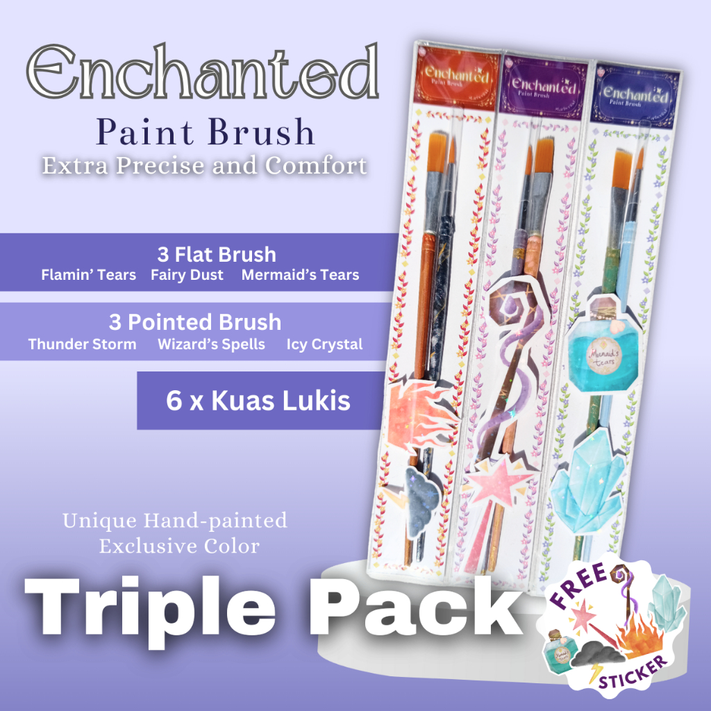 

✨starberii.id✨Enchanted Paint Brush TRIPLE PACK | Kuas Lukis | Alat Melukis | Kuas Estetik Aesthetic Paintbrush | Rata Flat Tip Brush | Runcing Pointed Tip Brush| Painting | Acrylic Akrilik Cat Air Watercolor Minyak Oil