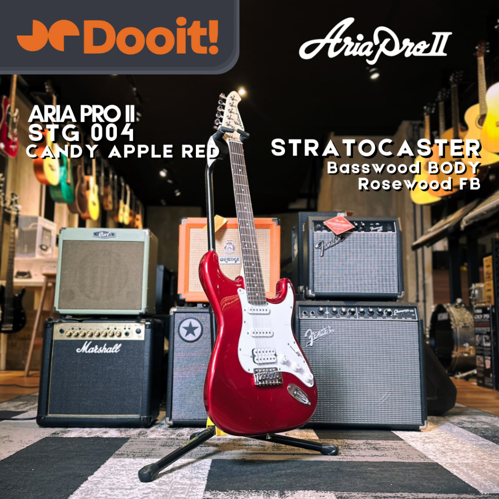 Aria Pro Ariapro II STG004 STG 004 HSS Gitar Elektrik ROSEWOOD Split Coil - Candy Apple Red