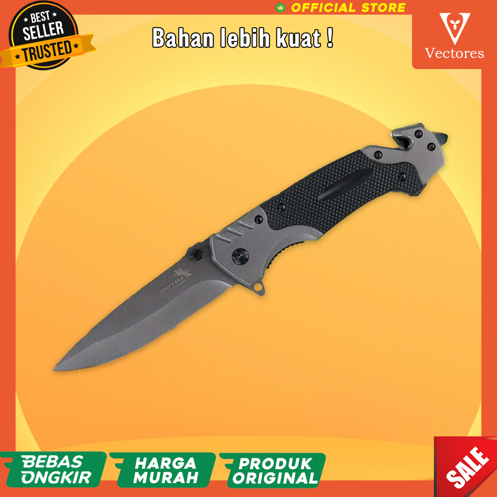 Pisau Lipat Outdoor Portable Knife Stainless Steel Tahan Karat Tajam Daging Tebal