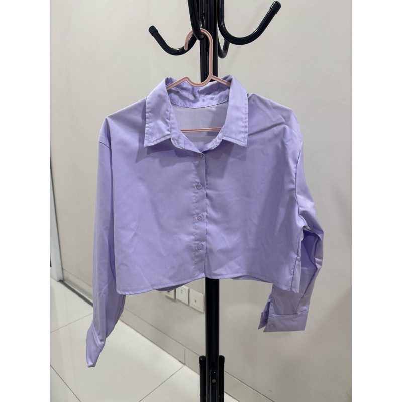 [Preloved] Kemeja Lengan Panjang Ungu | Kemeja Crop Baju Atasan Wanita