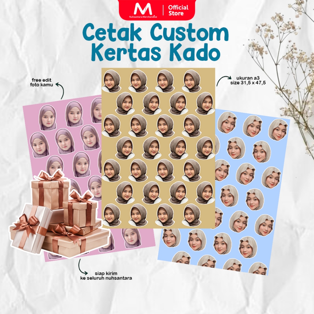 

Kertas Kado Custom Wajah Estetik Tanpa Minimal Order | Bungkus Kado Desain Suka Suka