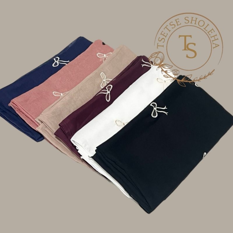 Jilbab Segiempat Paris Coquette Bordir Pita Kecil Hijab Segiempat Bordir Pita Kerudung Bordir Ribbon