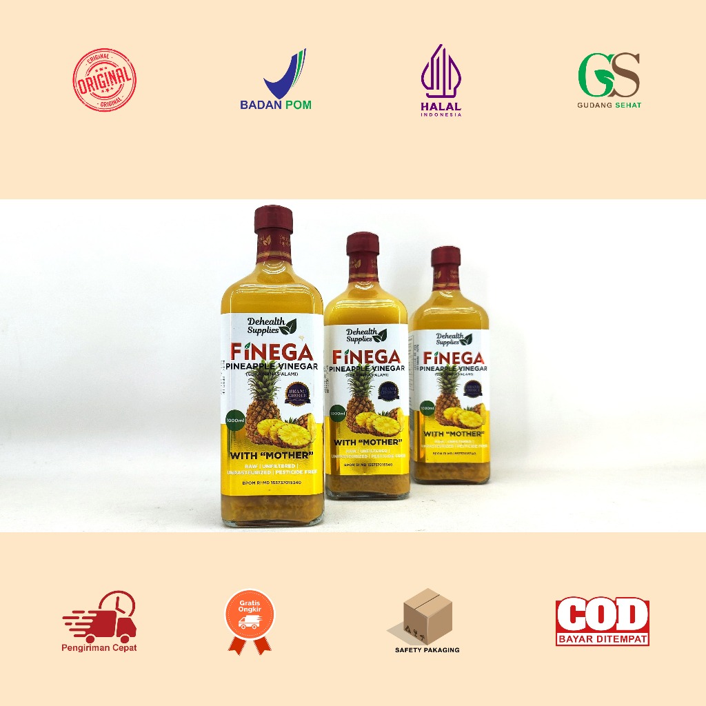 

Manado FINEGA Pineapple Vinegar With Mother Isi 1 Liter Botol Kaca - CUKA NENAS - Raw/Unfiltered/Unpasteurized/Pesticide Free
