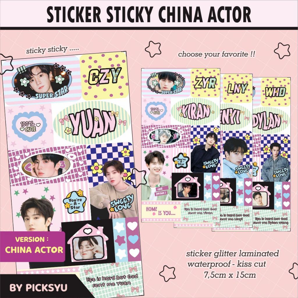 

(PACKING BOX) STICKER GLITTER ACTOR CHINA - ZHE YUAN - DYLAN WANG - LINYI - YIRAN