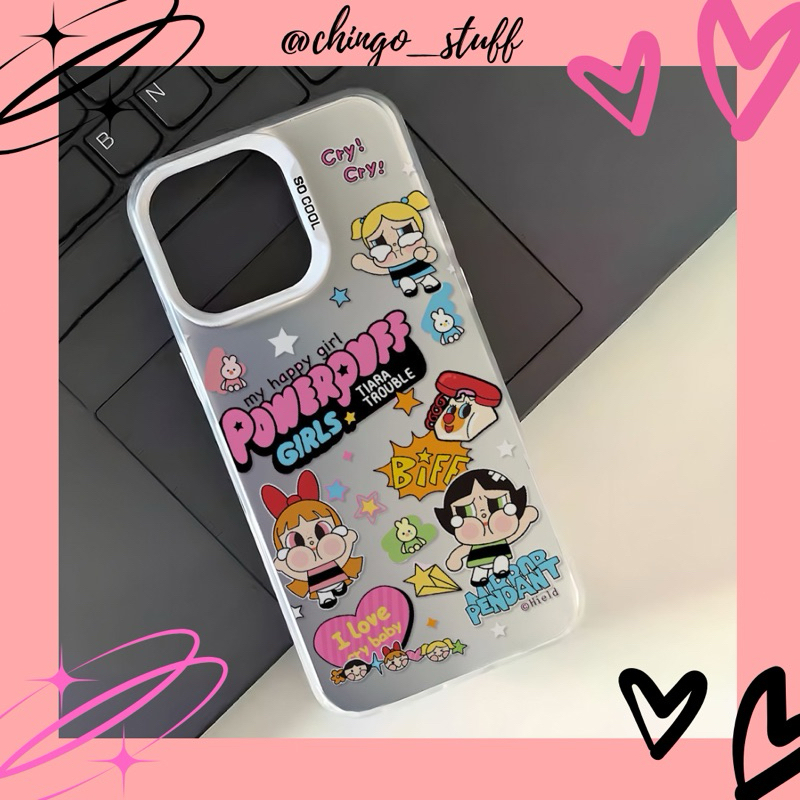 case silver cute power puff cry baby //case iphone 11,14/15+, 15 pro, 13/15 pro max