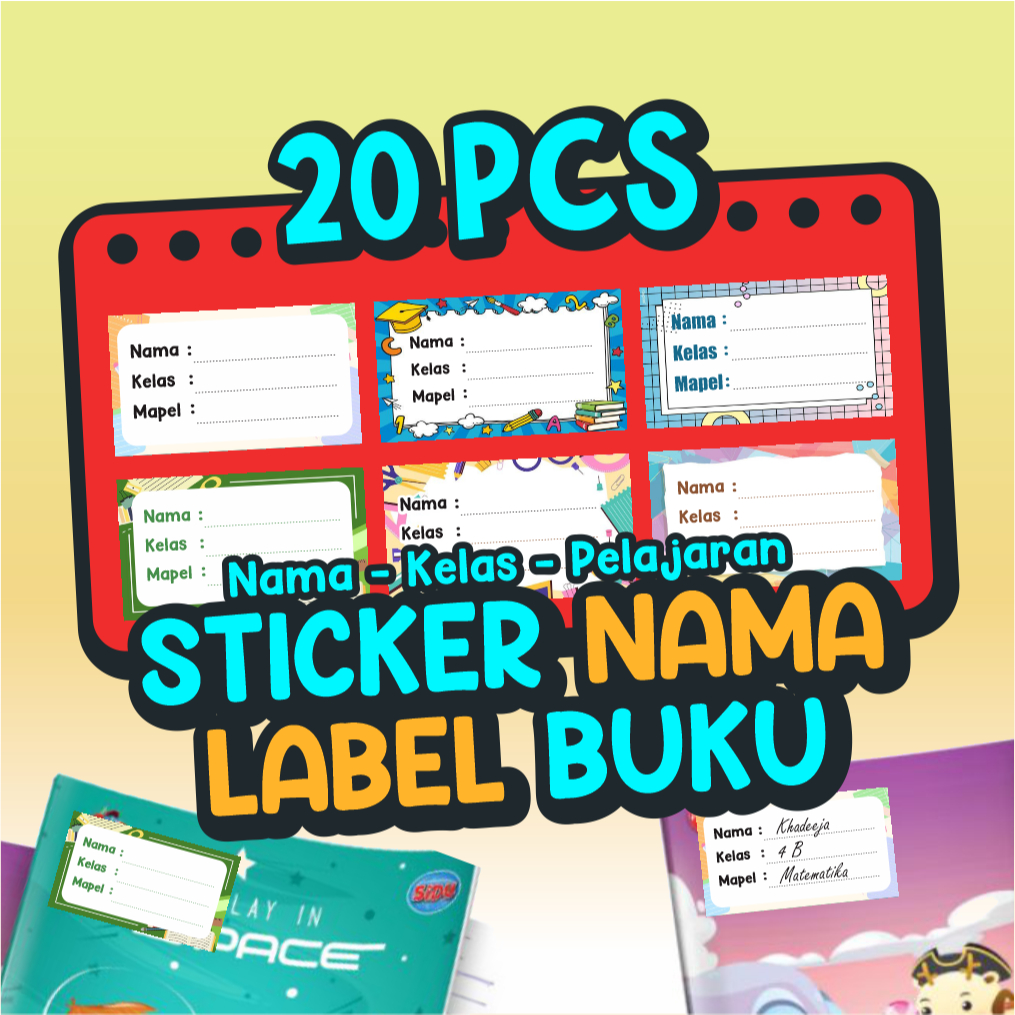 

20 PCS Stiker Nama Buku Tulis Pelajaran Sticker Nama Kelas Sekolah