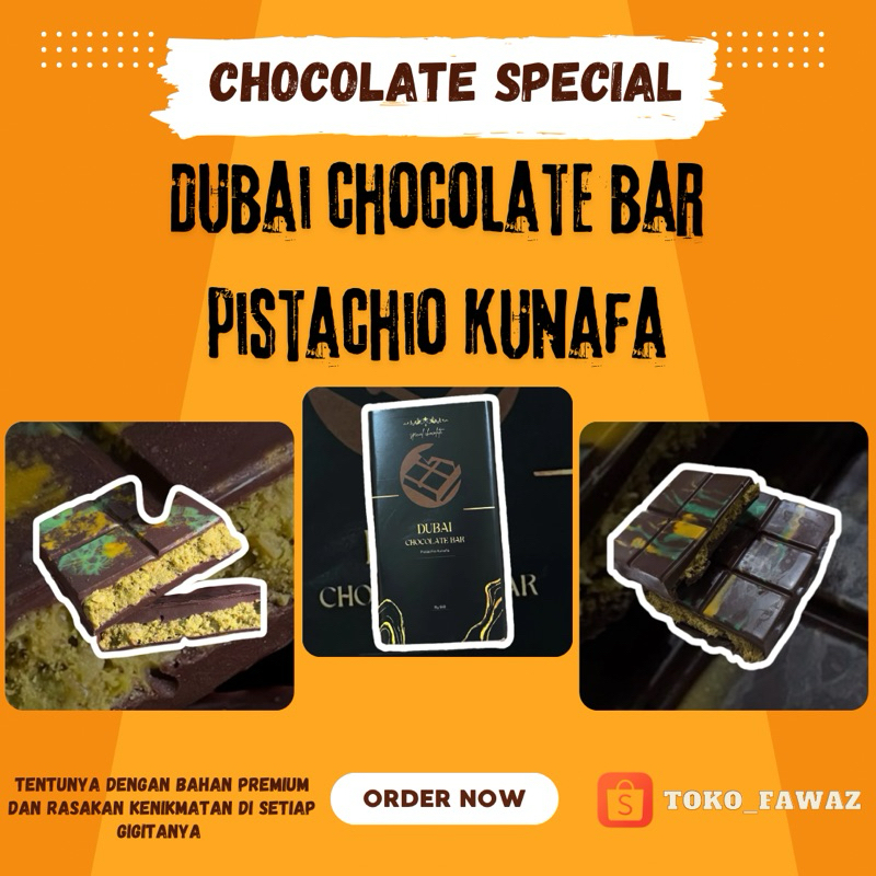 

Chocolate Dubai Bar Pistachio Kunafa | Kacang Full Pistachio Tidak ada Campuran | Bahan Premium