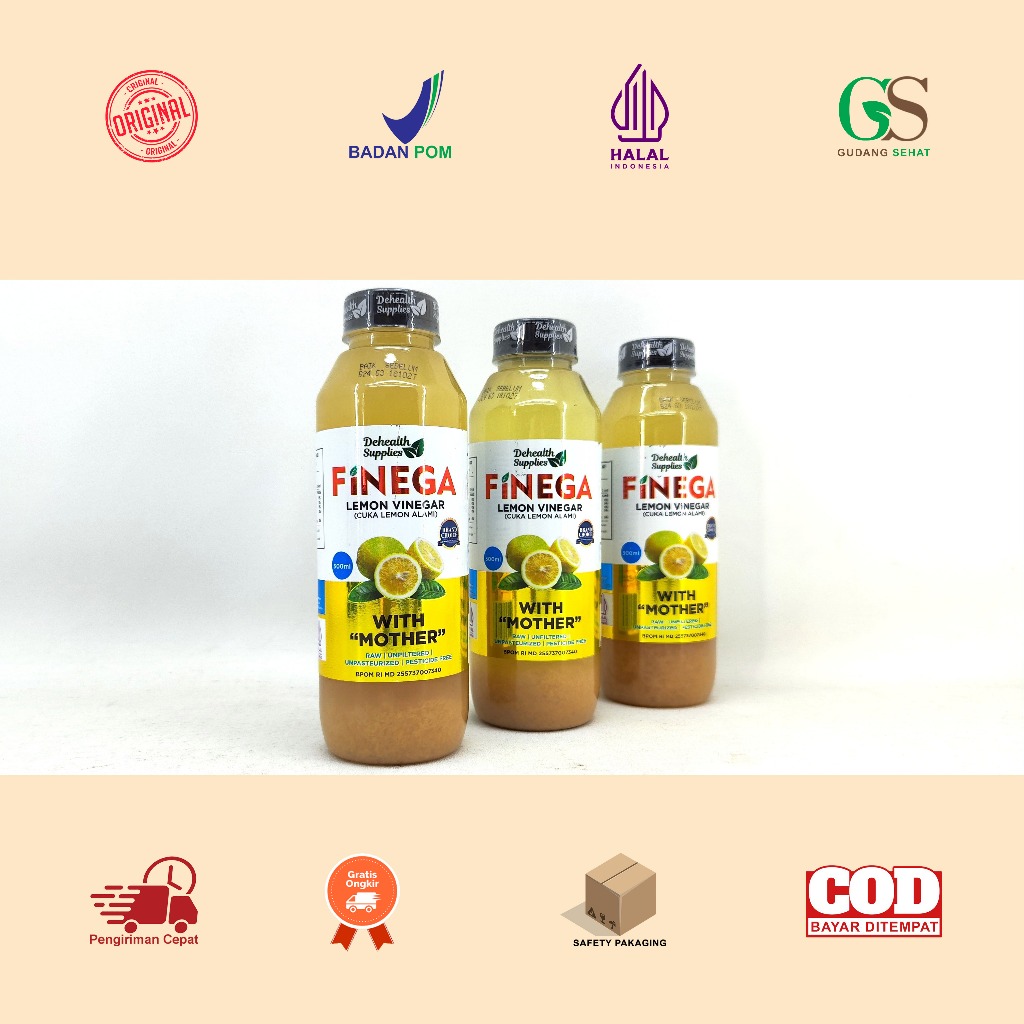 

Manado FINEGA Lemon Vinegar With Mother Isi 500 ML Botol Plastik - CUKA LEMON - Raw/Unfiltered/Unpasteurized/Pesticide Free