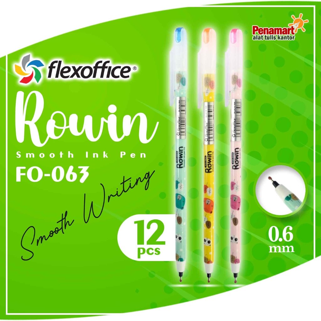 

FLEXOFFICE - Bolpen/Pen/Pena/Pulpen FlexOffice Rowin Gel Direct Fill Pen 0.6mm 1 Lusin FO-063 (FO-026)