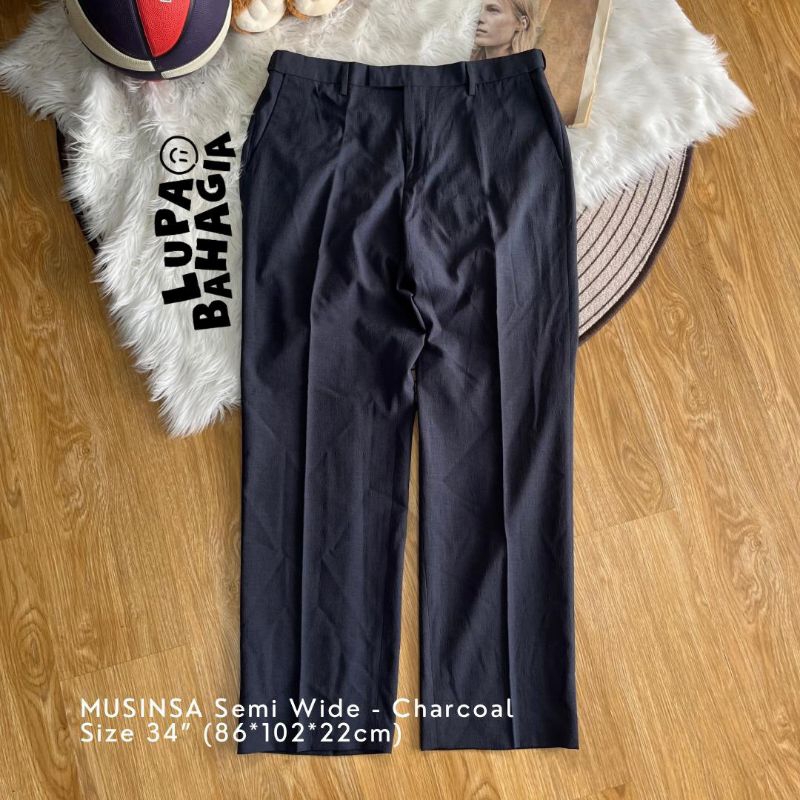 MUSINSA STANDARD Abu Charcoal Semi Wide Fit Long Pants size 34"| 100% Original (Celana Panjang)