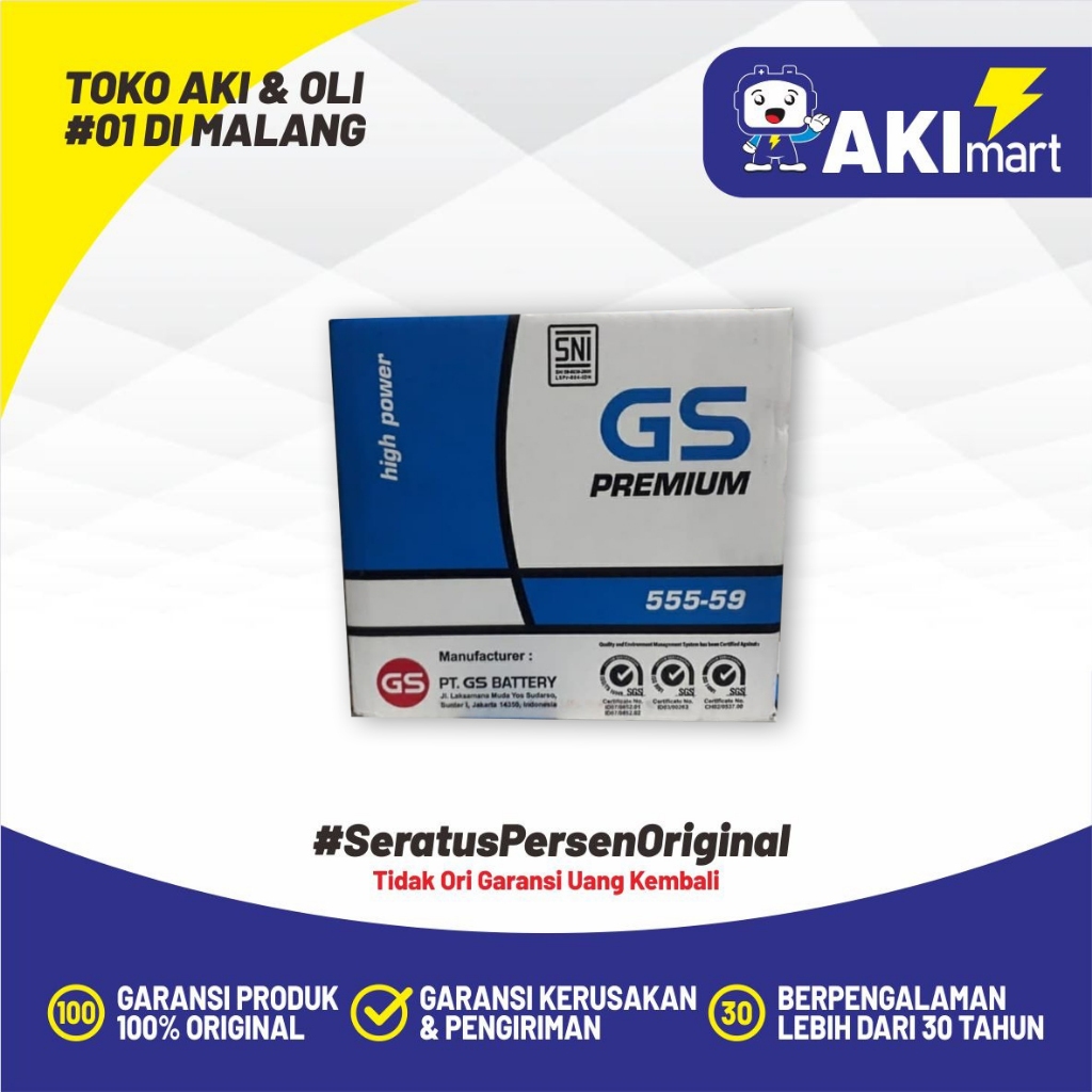 GS Astra Premium 555-59 12V-55AH Aki Mobil