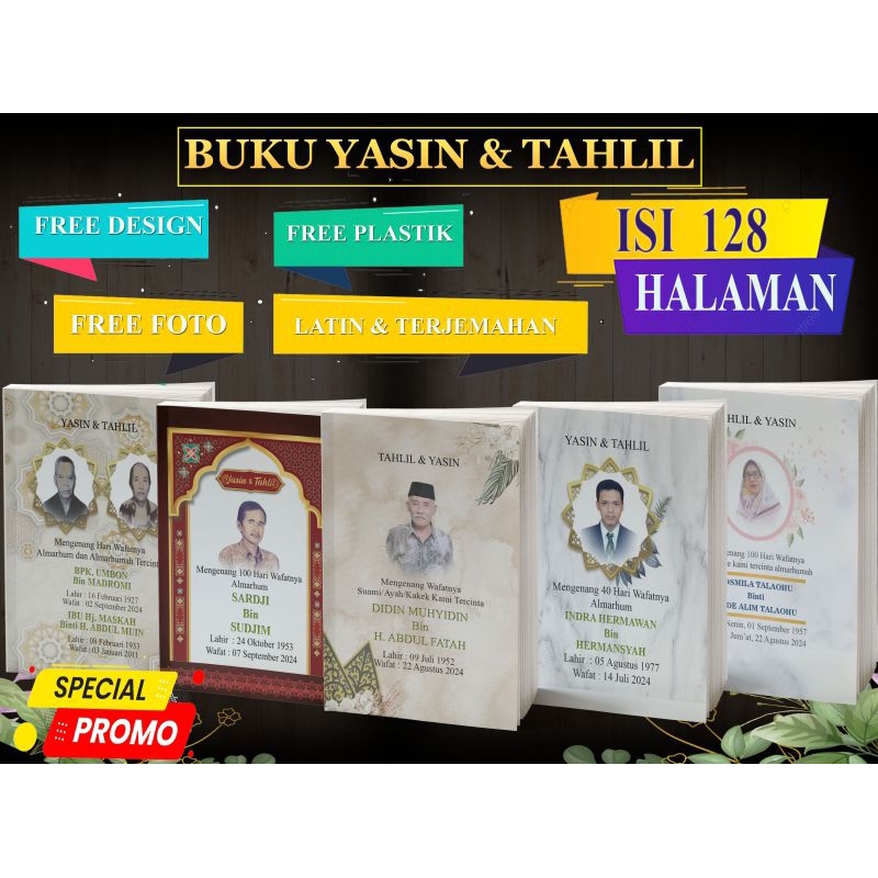 cetak buku yasin & tahlil custom free foto 128 halaman yasin 40 hari & 100 harian latin & terjemahan