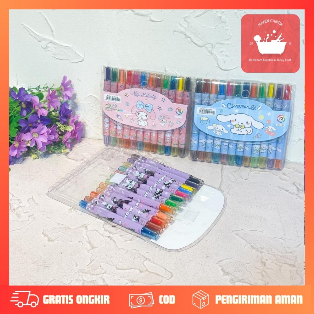 

Krayon twist Mini Sanrio isi 12 pcs MN-1768 / Crayon putar kuromi hello kitty cinnamoroll / mewarnai sanrio melukis sanrio kuromi menggambar