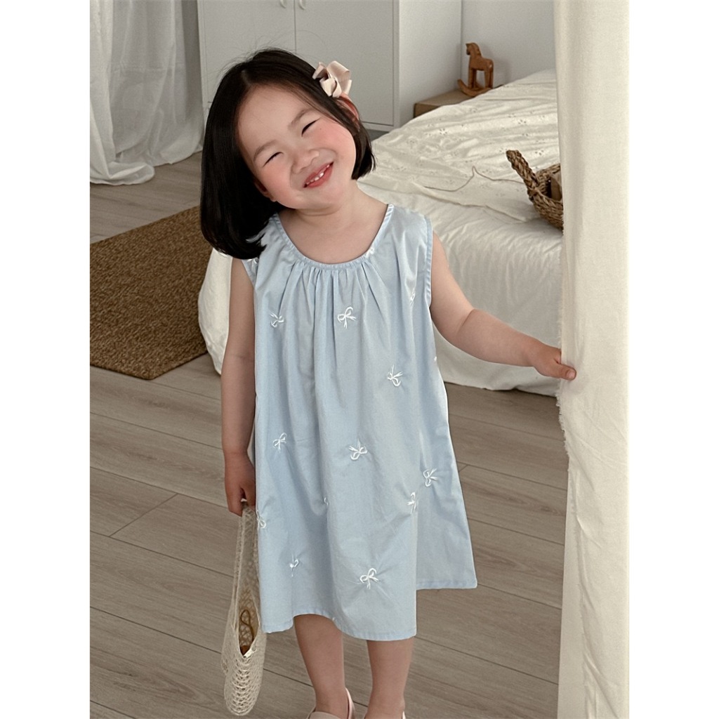 Tomato Cheeks Bluebell Bow Dress/Gaun Lucu Anak Perempuan/Dress Korea