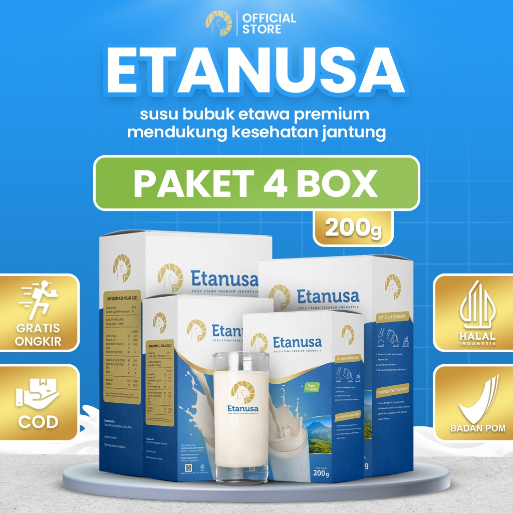 

4 Box Etanusa Original Susu Kambing Etawa Atasi Nyeri Sendi Dan Tulang 200 gram