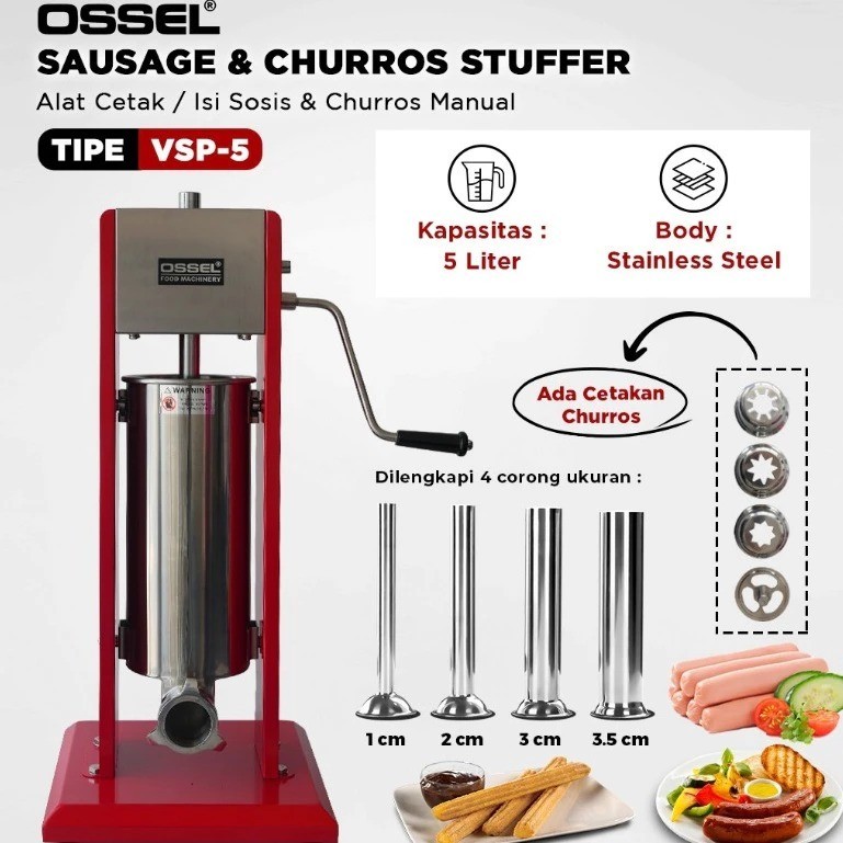 OSSEL Sausage Stuffer 5Liter Sausage Filler Mesin Isi Sosis Pengisi Cetak Sosis VSP5 VSP-5 OSSEL