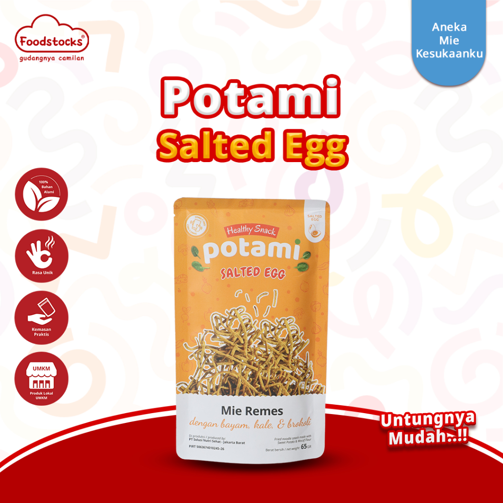 

POTAMI - Mi Remes Bayam Sehat Less Gluten NO MSG / Snack Diet - Salted Egg