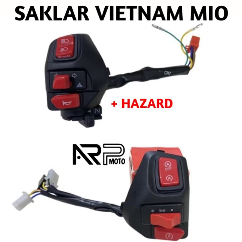 SAKLAR KANAN & KIRI VIETNAM MIO / AEROX + HAZARD ORIGINAL CR7  MERAH & BIRU PNP ALL MIO SERIES 110 M