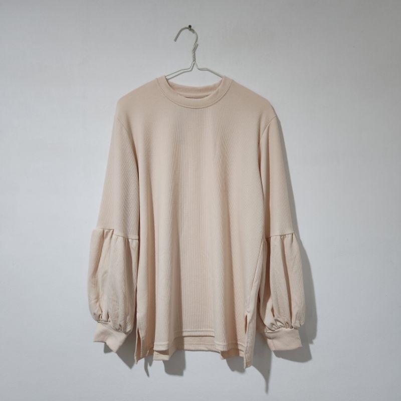 BLOUSE POLOS LENGAN BALON ATASAN KAOS RAJUT LENGAN BALON