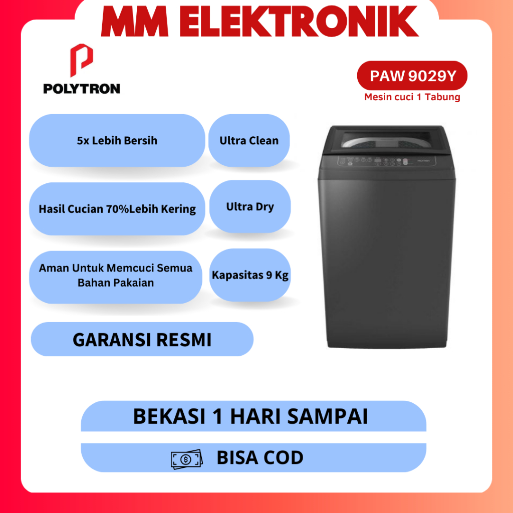 POLYTRON Mesin Cuci 1 Tabung 9 KG PAW 9029Y