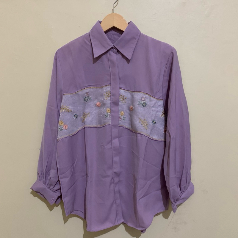 kemeja bordir import Bangkok / kemeja bordir ungu pl ungu lilac / Kemeja Bordir Import BKK / atasan 