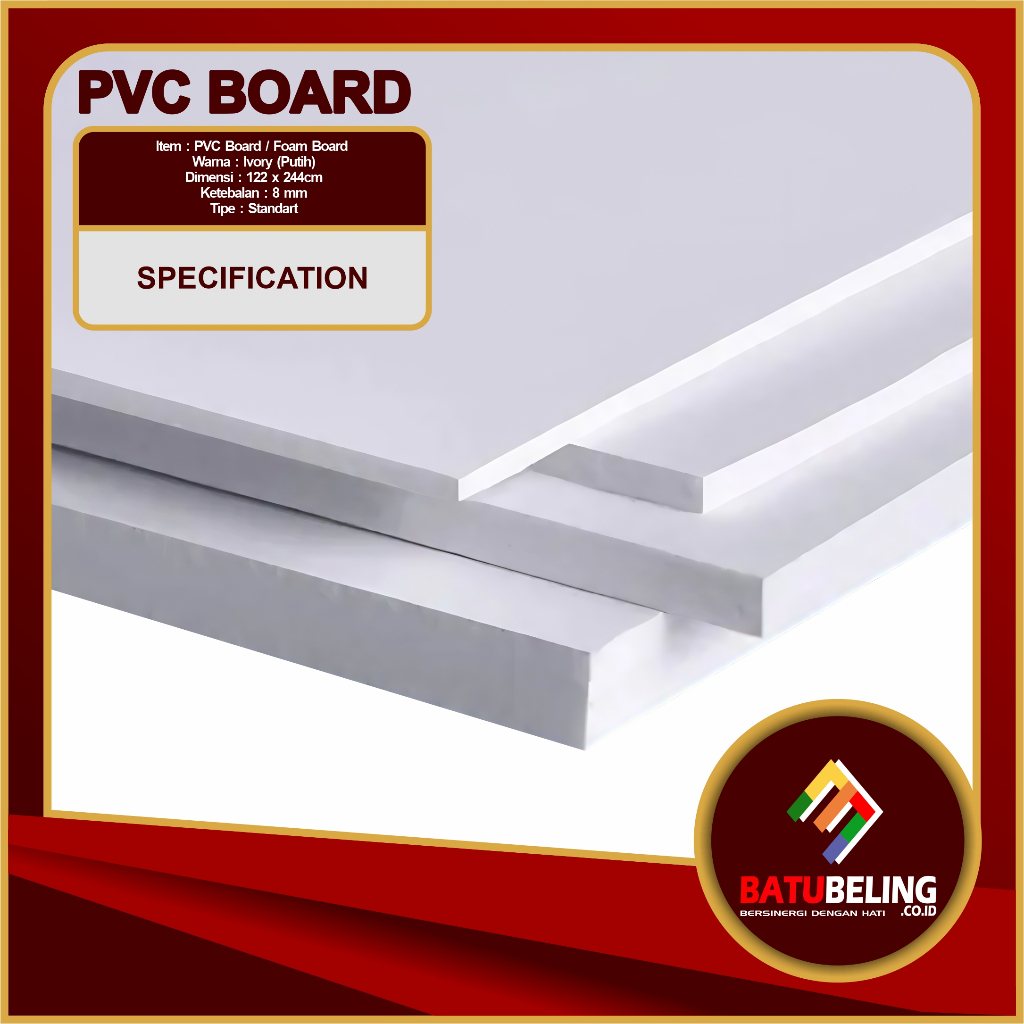 PVC Board Putih 8mm Ukuran 122 x 244 cm Lembaran Triplek Kedap Air Standart Termurah