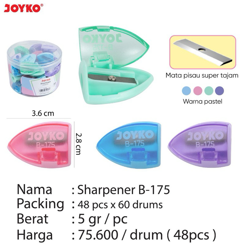 

( 1 pcs ) B-175 Rautan 1 lubang warna warni / Sharpener / Kerukan 1 lobang / Serutan B175 Joyko