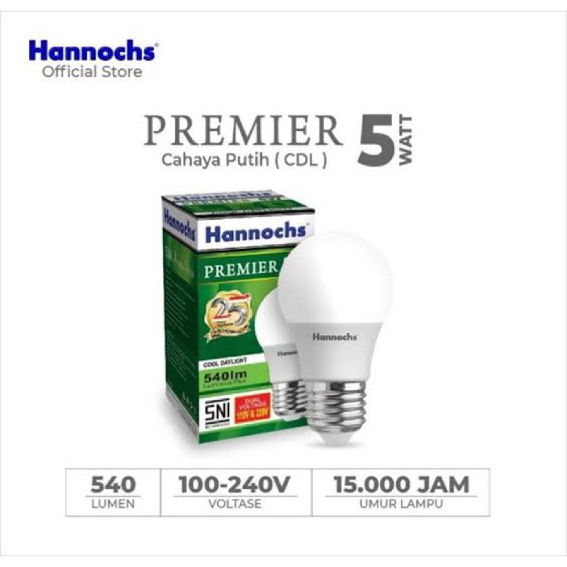 Lampu Bohlam LED Hannochs Premier 5 Watt (Cahaya Putih / 6.500K)
