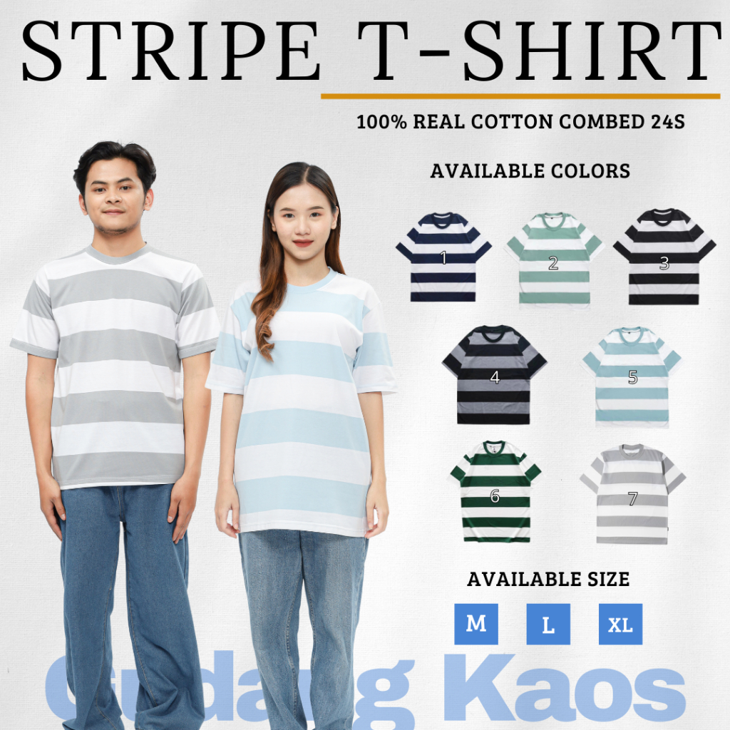 KAOS PRIA WANITA STRIPE GARIS GARIS SALUR KATUN 24S TEBAL