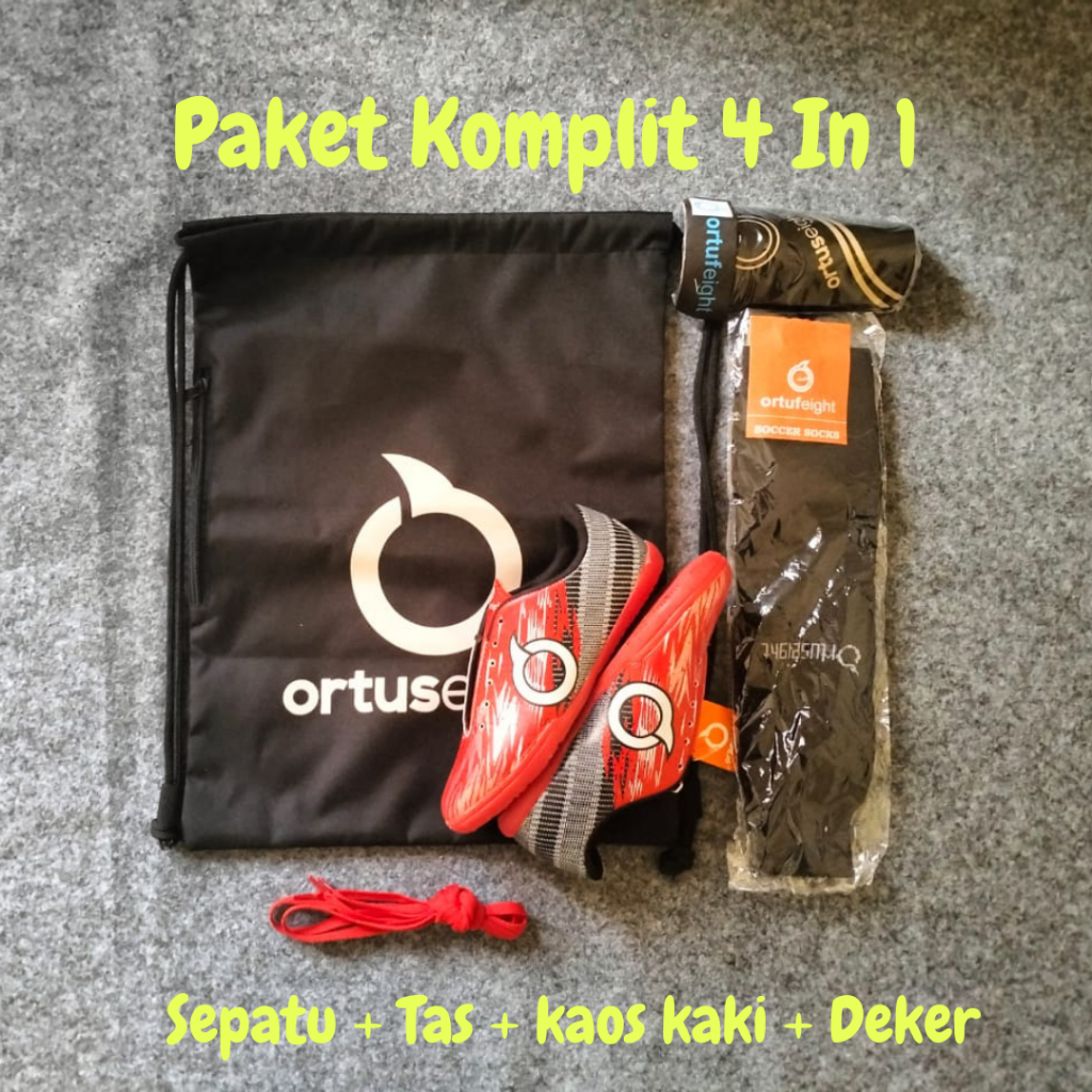 Sepatu Futsal Ortus Anak Laki Laki Usia PAUD TK SD SMP Umur 4 - 12 Tahun Paket Kaos kaki dan deker