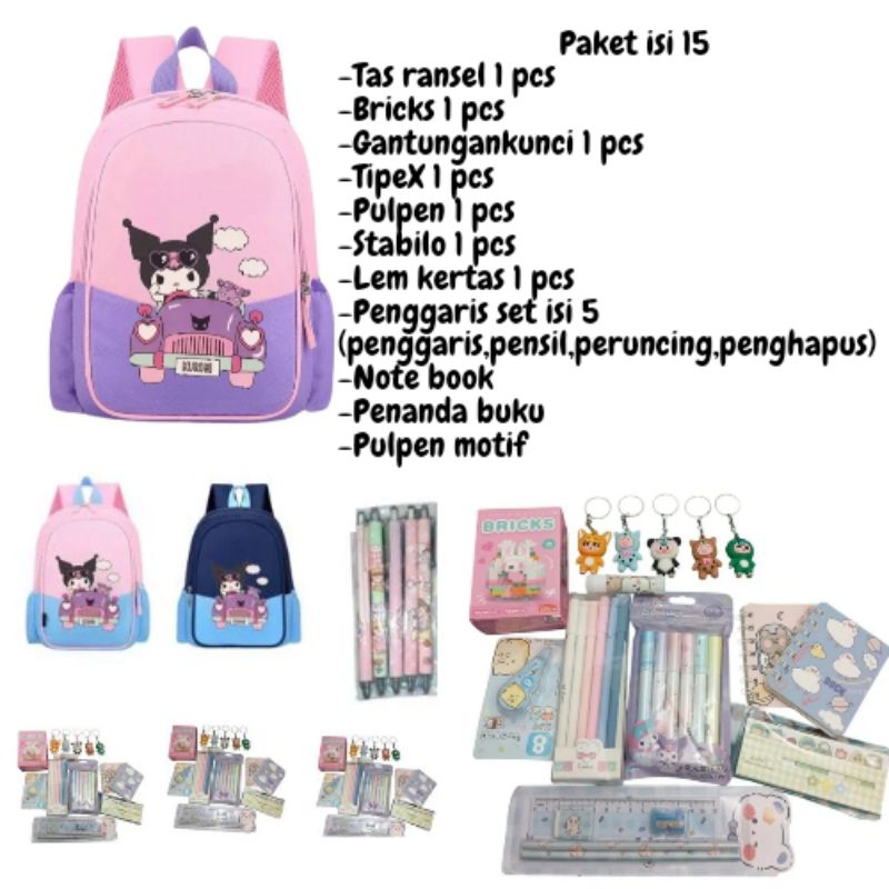 tas ransel anak sekolah tk paud set lengkap alat tulis isi 15