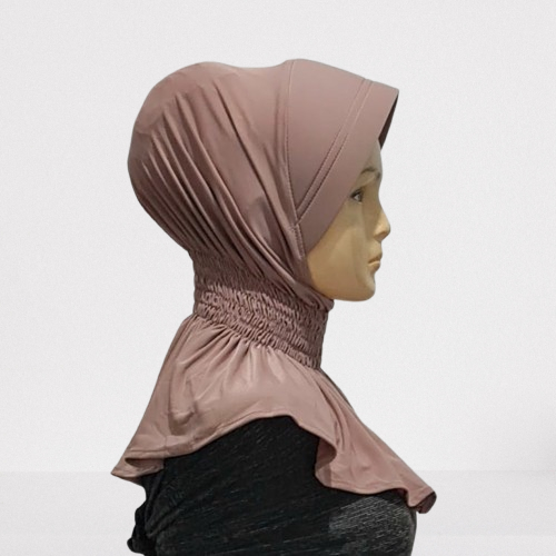 Bergo Sport Instan Kerut Leher | Hijab Dinas Polwan Mode Smock Bahan Import Korea