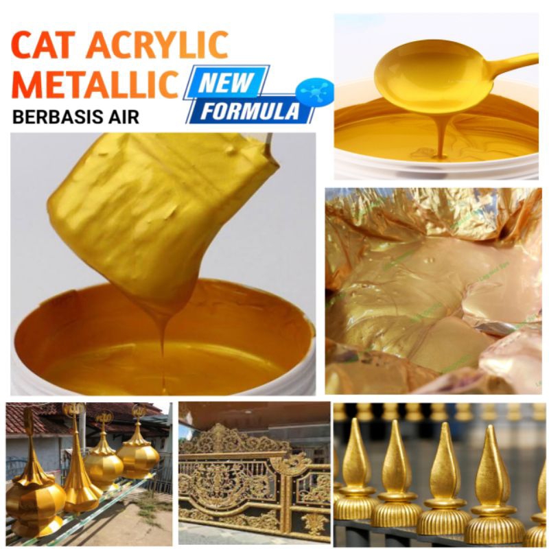cat gold acrylic metallic 250ml cat metalik warna emas berbasis air