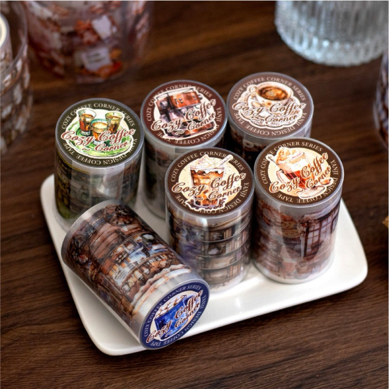 

(1FG) washi tape selotip transparan kiss cut toko cafe coffee roti kopi perabot furniture bread store