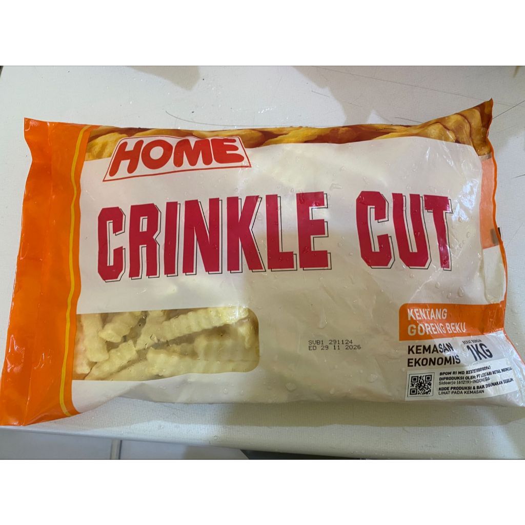 

Kentang merk "HOME" Crinkle Cut 1kg (yg CRINKLE) kentang goreng crinkle cut 1kg,beku