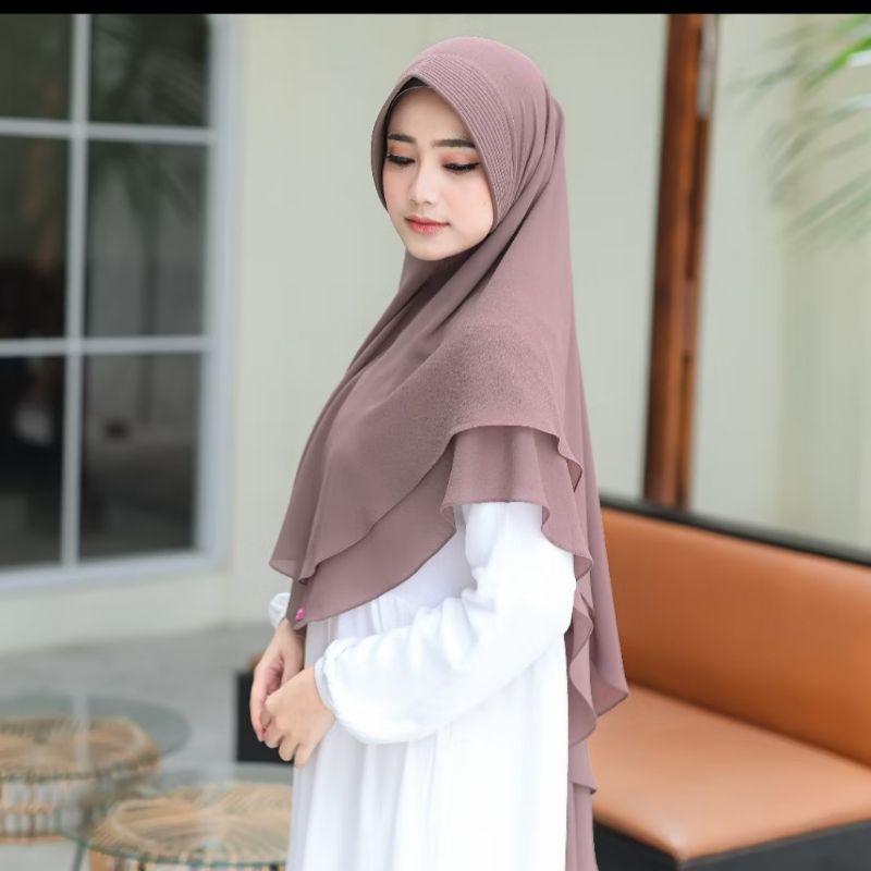 Hijab French Khimar Ceruty Babydoll Livia/jilbab instan syari panjang premium//kerudung mini lancip 